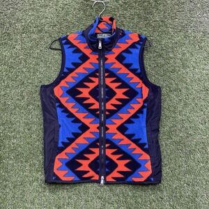 Ralph Lauren Active Fleece Vest Womens Large Aztec AOP Zip Up Blue Orange